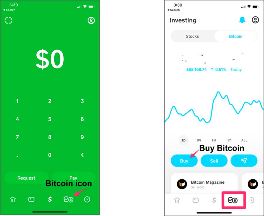 Cash App内でのビットコイン購入イメージ
